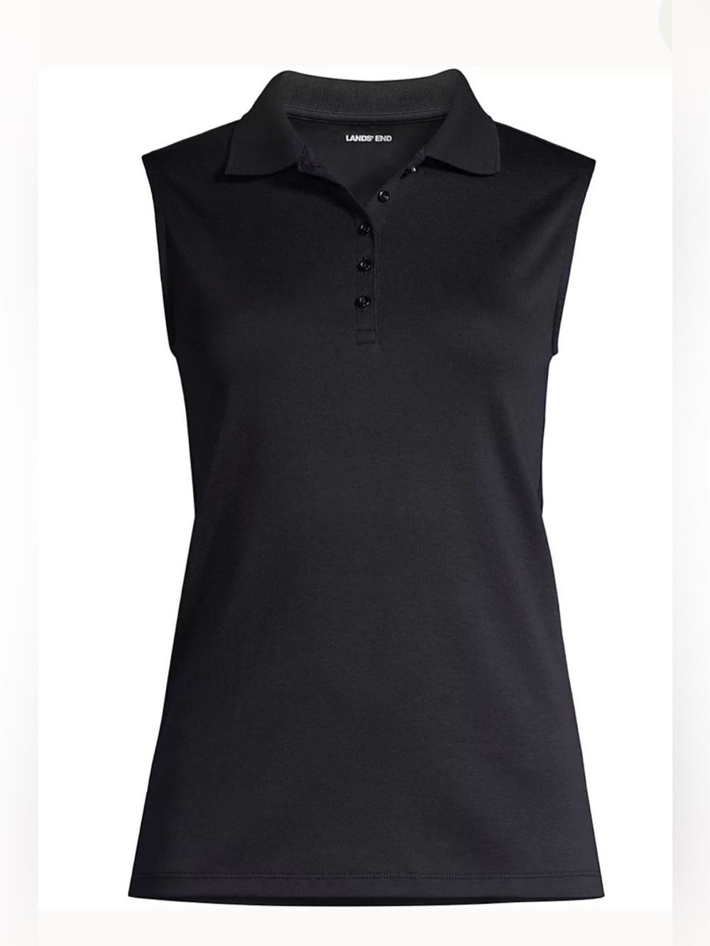 Lands' End Black Sleeveless Polo Tank with Button Up Front 100% Supima Cotton